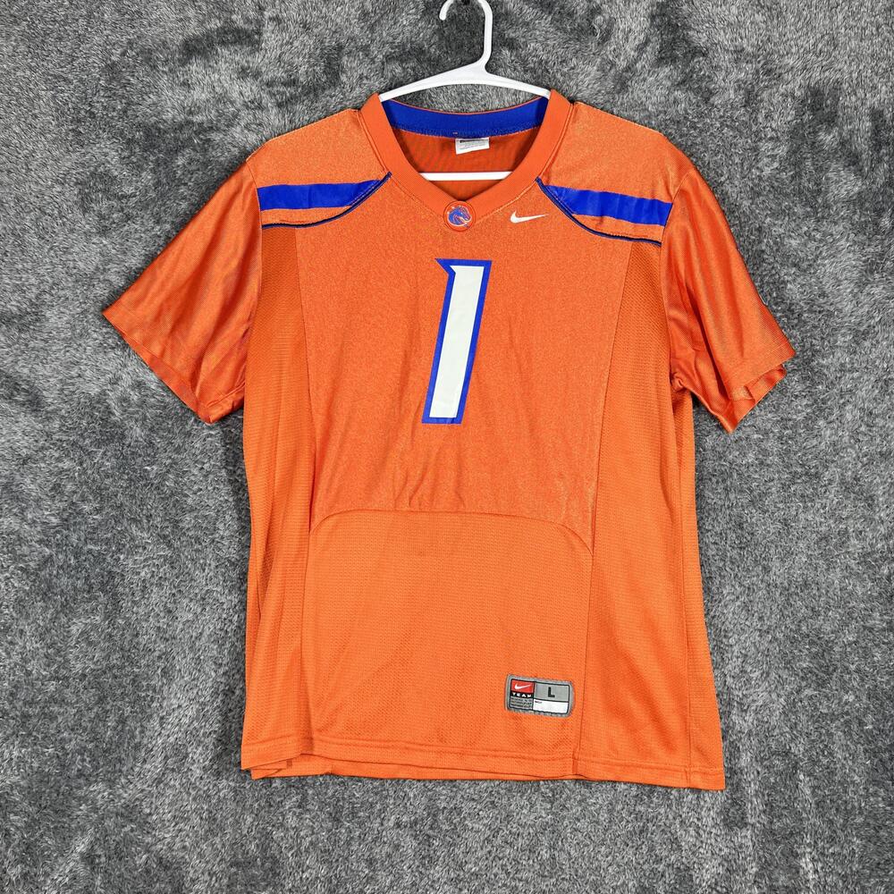 Boise State Jersey Boys L 12/14 Orange V-Neck Team #1 Breathable Nylon Nike